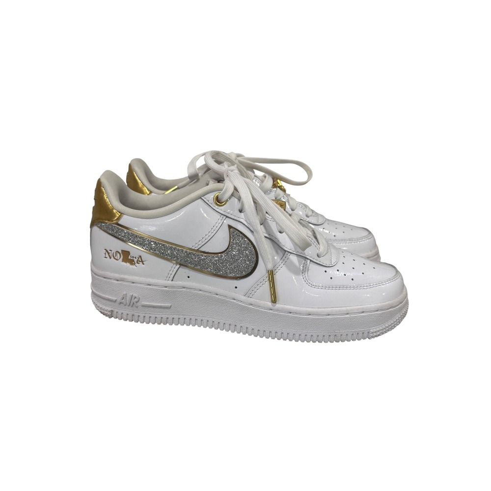 Nike Air Force 1 Low NOLA New Orleans White Gold Silver DZ5292-100‎ Kids Size 4Y